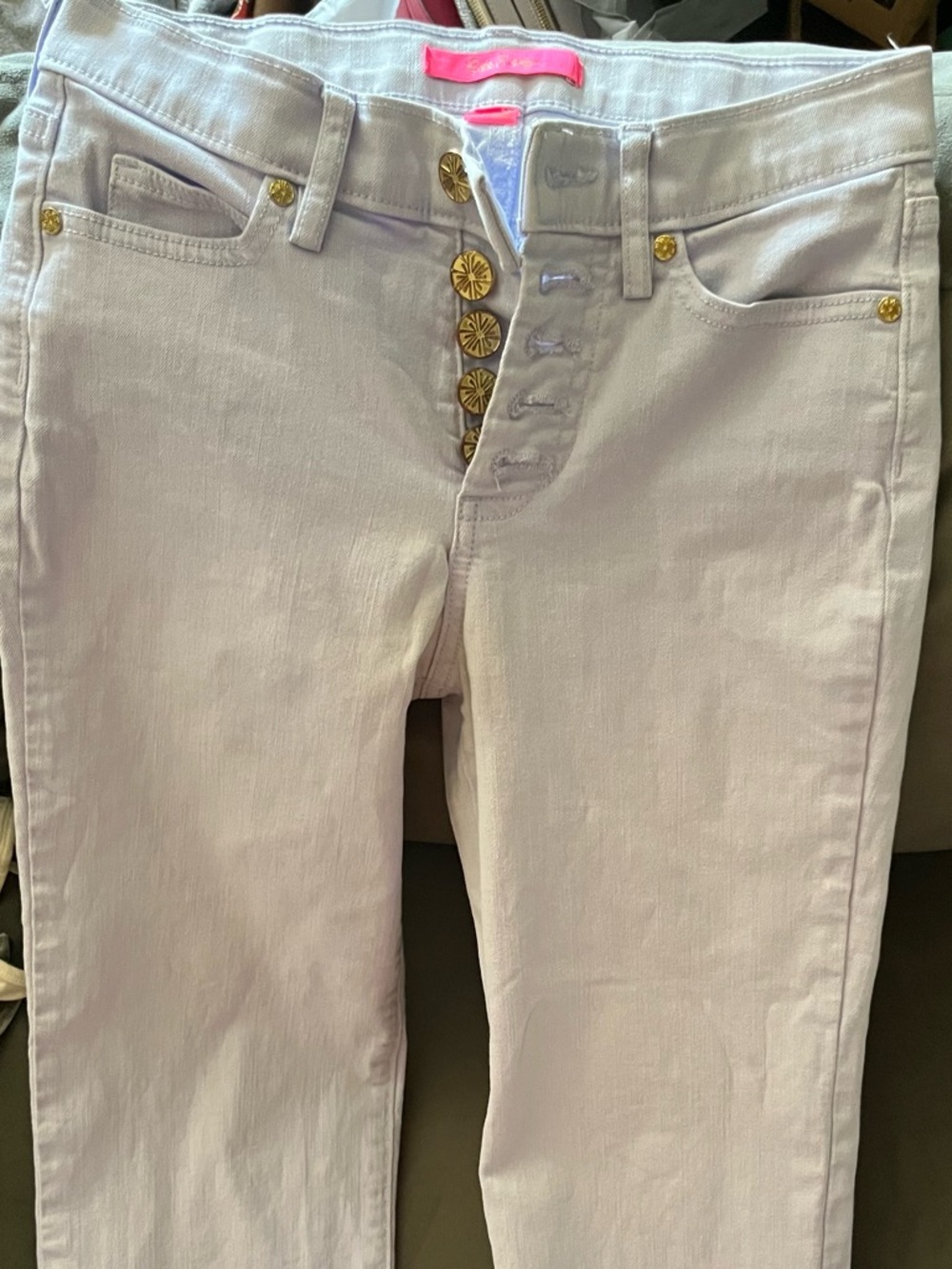 Lilly Pulitzer Light Lavender Straight Leg Jeans with Gold Buttons